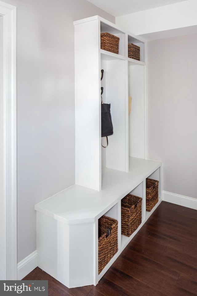 mudroom with dark hardwood / wood-style flooring