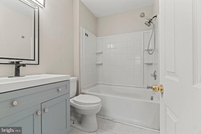 full bathroom with vanity, toilet, and shower / bathtub combination