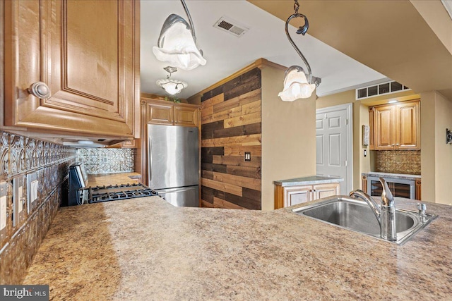 1964 E Oak Rd Unit N2, Vineland, NJ 08361 - kitchen with freestanding refrigerator, a sink, range with gas cooktop, and decorative backsplash