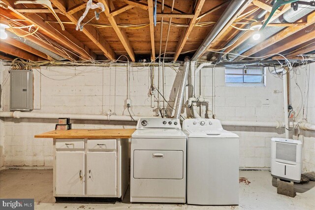 laundry area with electric panel and washer and clothes dryer