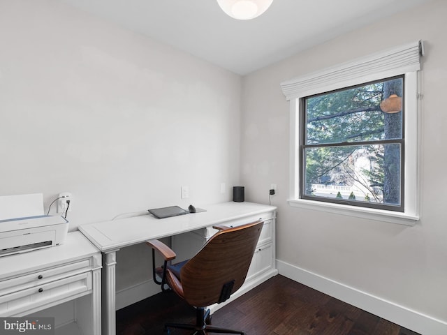 office with dark wood-type flooring