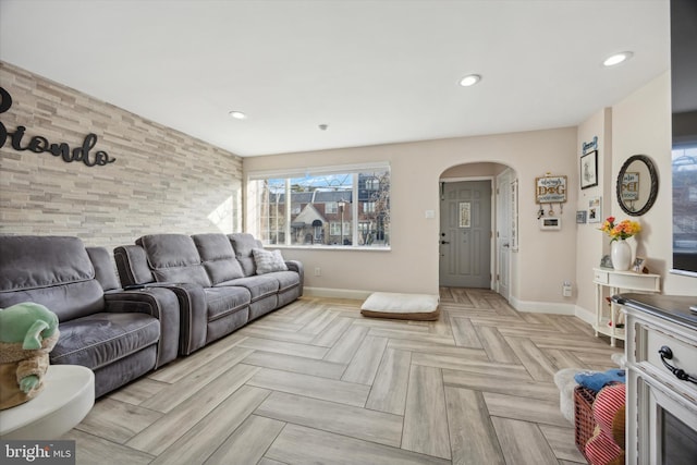 living room with light parquet flooring