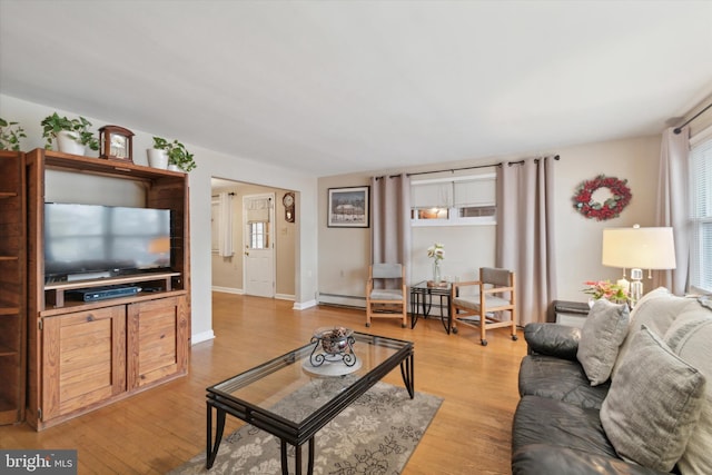 living room with light hardwood / wood-style floors