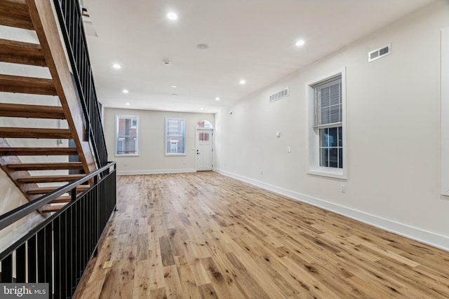 unfurnished living room featuring light hardwood / wood-style floors