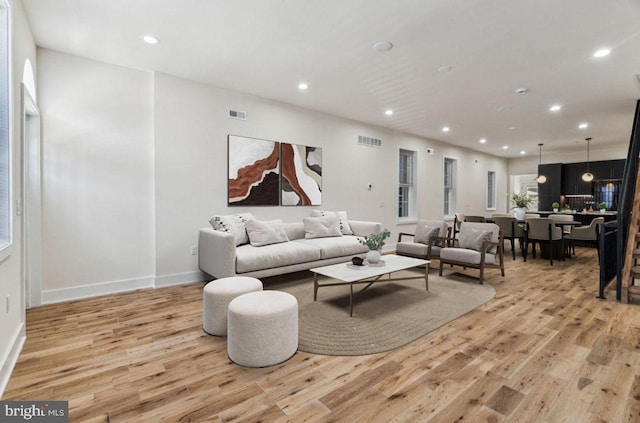 living room with light wood-type flooring