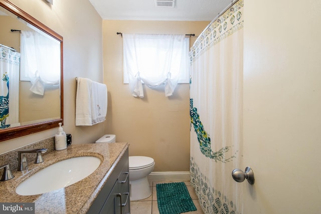 bathroom featuring tile patterned flooring, vanity, and toilet