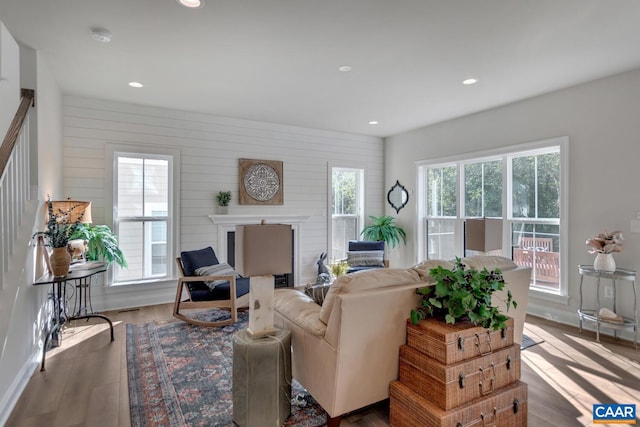 living room with hardwood / wood-style flooring