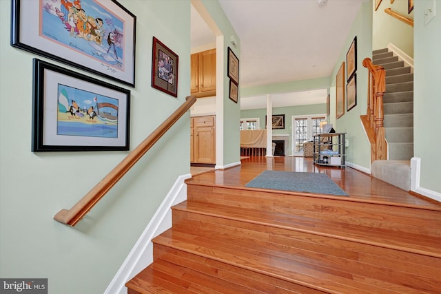 staircase featuring wood-type flooring