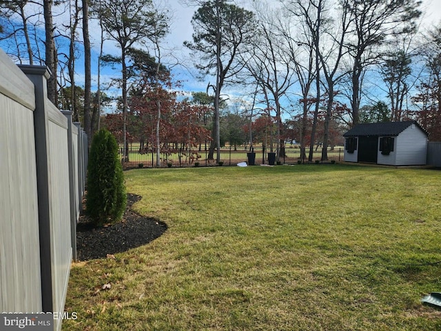 view of yard featuring a storage unit