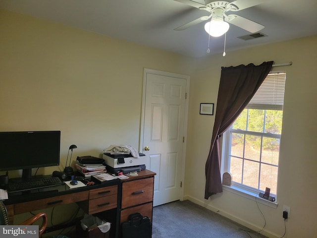 office with carpet and ceiling fan