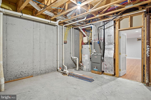 basement featuring water heater