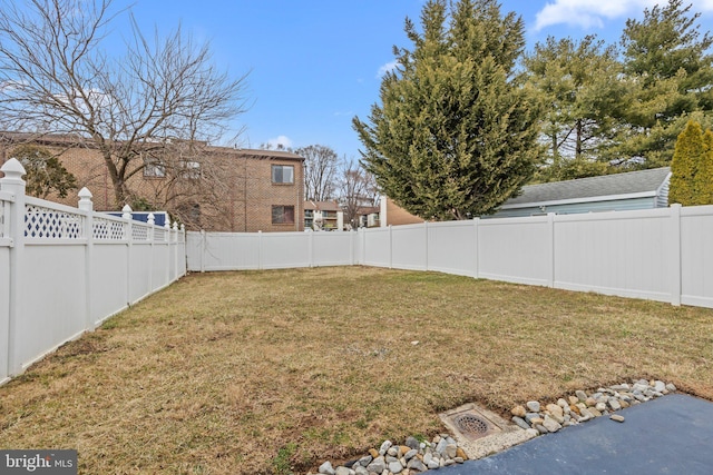 view of yard with a fenced backyard