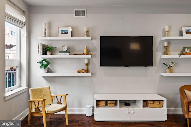 interior space with dark wood-type flooring