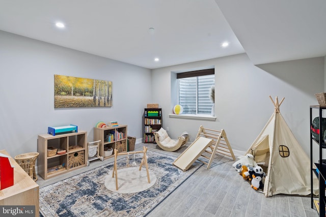 rec room with hardwood / wood-style flooring