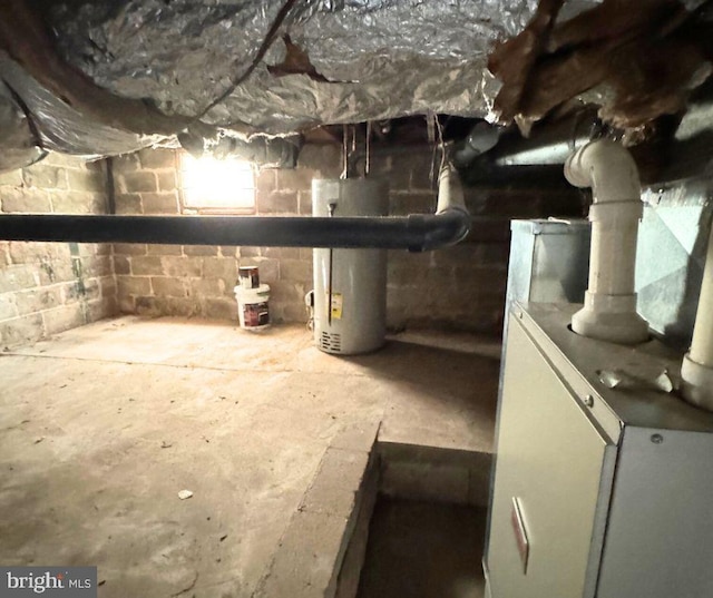 basement featuring gas water heater