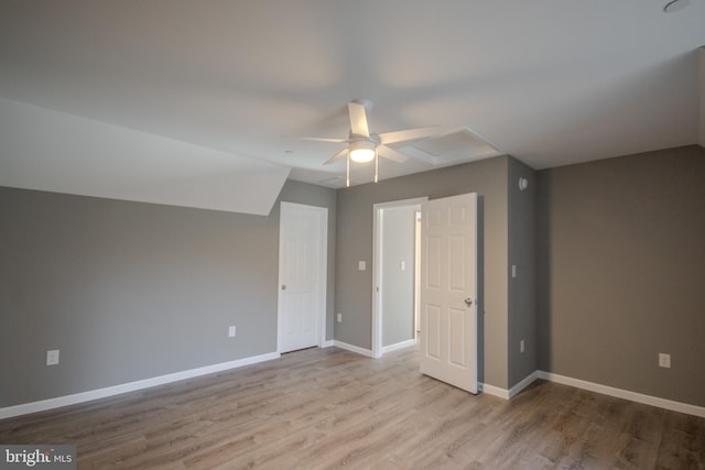 additional living space featuring ceiling fan and light hardwood / wood-style floors