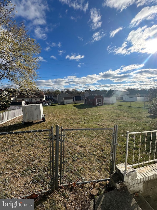 view of yard with a shed