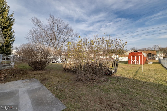 view of yard featuring a patio area and a shed