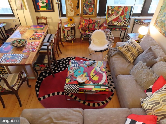 living room with hardwood / wood-style floors and a healthy amount of sunlight