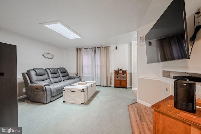 living room with light colored carpet