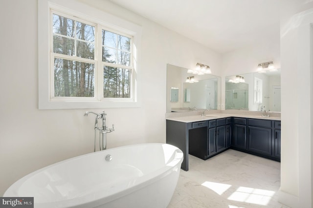 bathroom with vanity and a bathtub