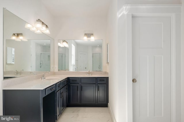 bathroom with vanity and an enclosed shower