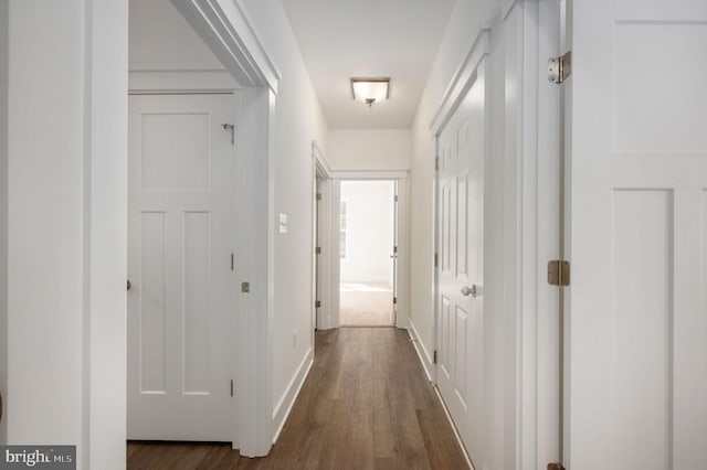 hall with dark wood-type flooring