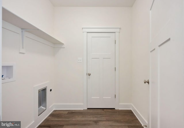 clothes washing area featuring dark hardwood / wood-style floors, hookup for a washing machine, and hookup for an electric dryer