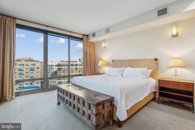 bedroom featuring carpet floors and expansive windows