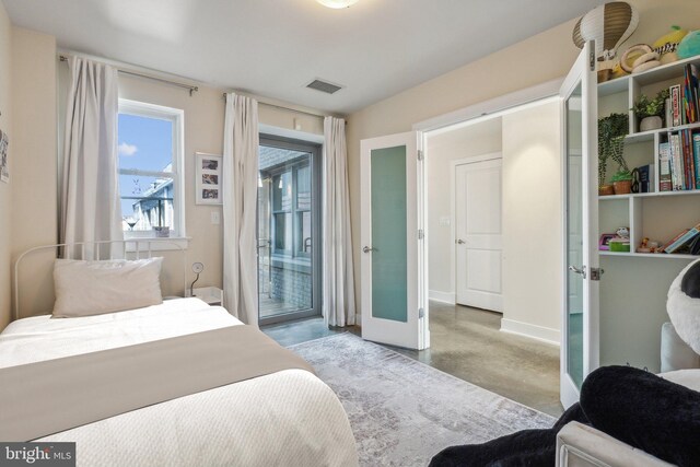 bedroom with french doors and access to outside