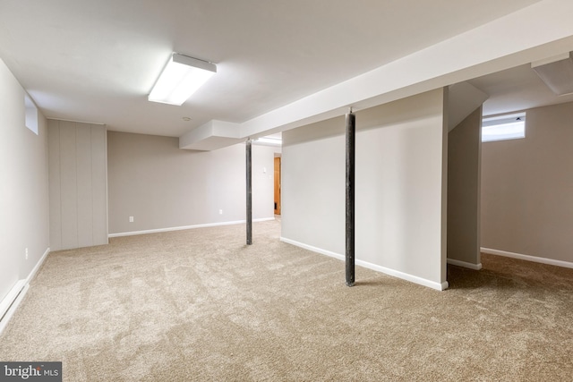 basement with light carpet