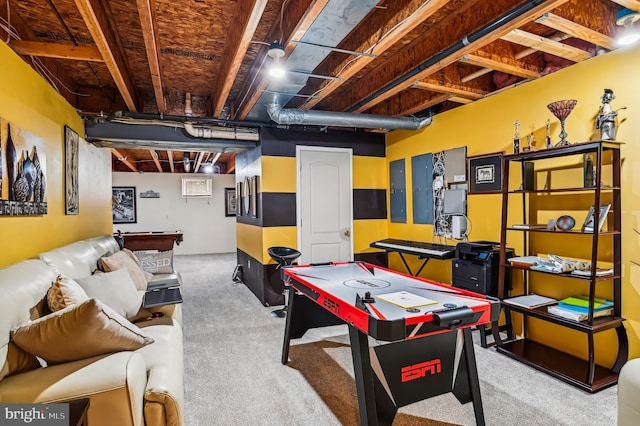 game room featuring carpet floors and pool table