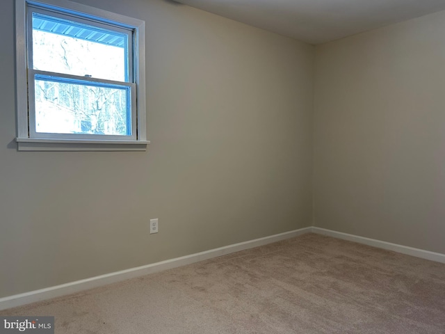 unfurnished room featuring light carpet