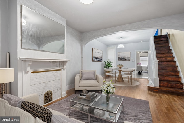 living room with hardwood / wood-style floors