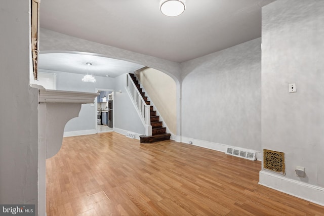 unfurnished living room with light hardwood / wood-style floors