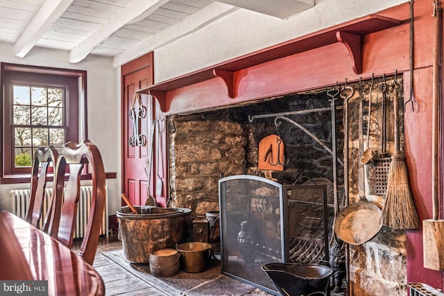 interior details with beam ceiling