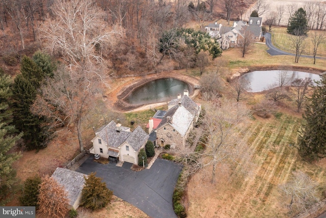 aerial view with a water view