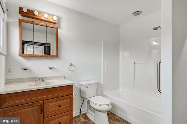 full bathroom featuring vanity, toilet, and tub / shower combination