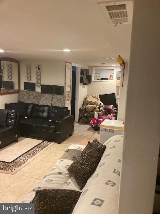 living room featuring tile patterned floors