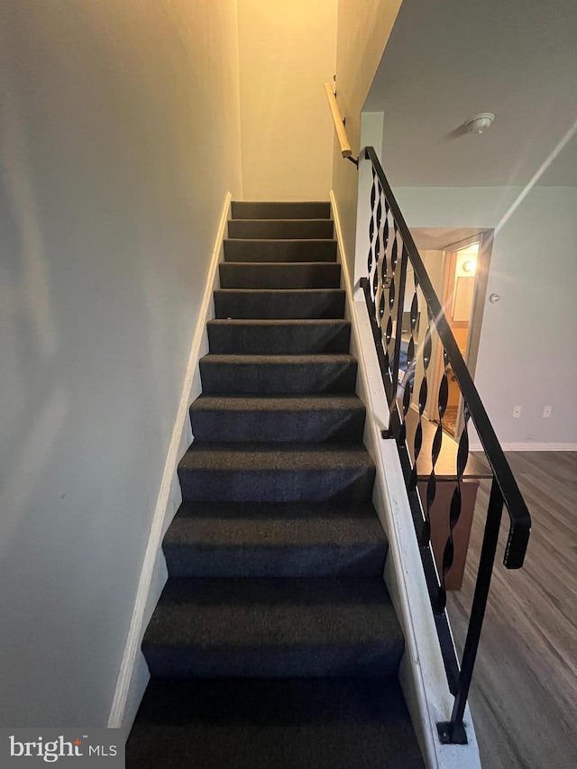 stairs featuring wood-type flooring