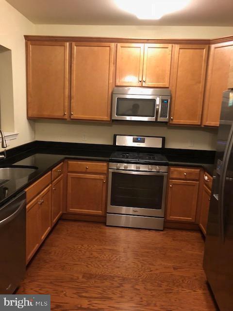 kitchen featuring dark hardwood / wood-style floors, sink, and appliances with stainless steel finishes