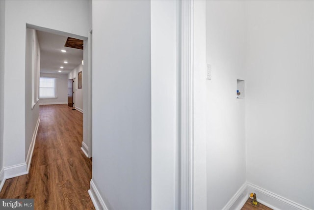 hallway featuring dark hardwood / wood-style floors