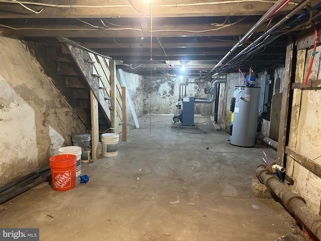 basement with water heater