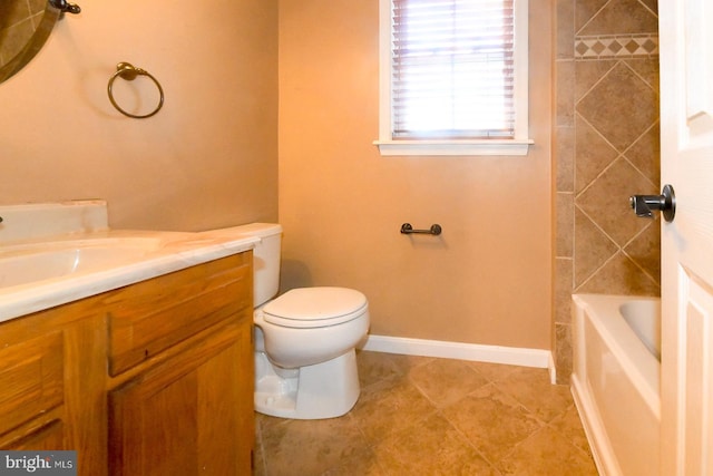 full bathroom featuring vanity, toilet, tile patterned floors, and tiled shower / bath