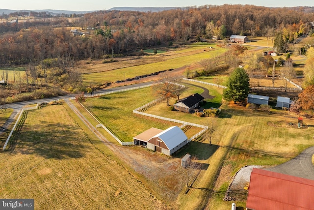 drone / aerial view featuring a rural view