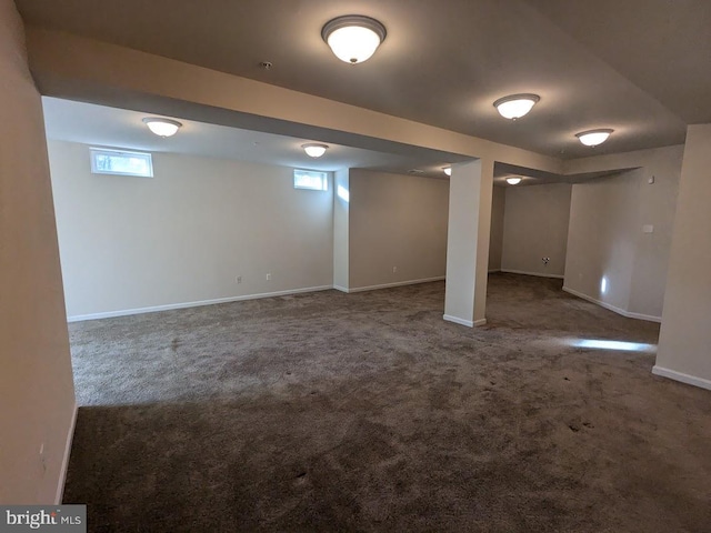 basement with carpet flooring