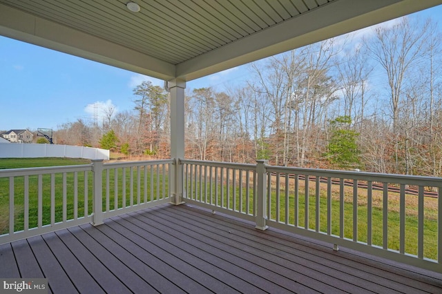 wooden terrace featuring a yard