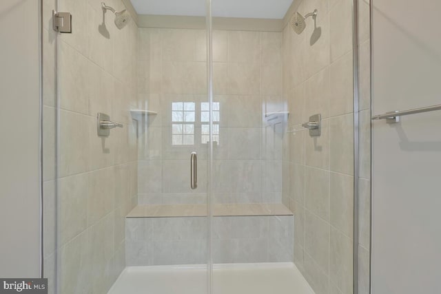 bathroom featuring a shower with shower door