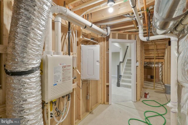 utility room with electric panel and water heater