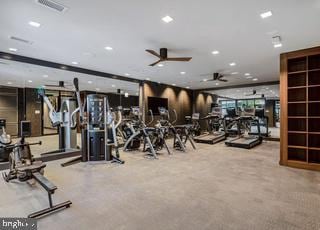 gym featuring ceiling fan